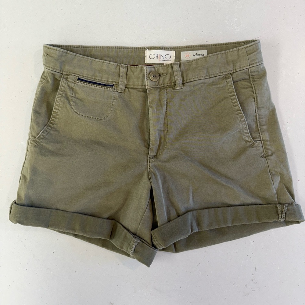 Anthropologie Olive Green Chino Roll-Cuff Shorts